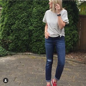Ruffle sleeve striped tee